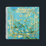 Carnet Floraison d'amande Van Gogh avec poussière d'or<br><div class="desc">Arbre aux amandes en fleurs par le peintre hollandais de renommée mondiale Vincent van Gogh. Belle floraison printanière contre un ciel turquoise. Le design comprend des éléments dorés. Vous pouvez modifier le nom ou le supprimer en laissant la zone de texte vide. Parfait pour les amoureux de la nature et...</div>