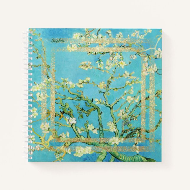 Carnet Floraison d'amande Van Gogh avec poussière d'or (Devant)