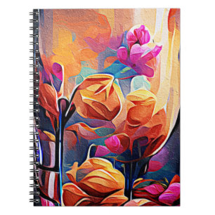 Carnet Floral Abstract Art Orange Red Blue Flowers