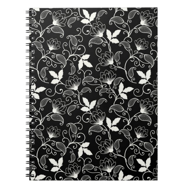 Carnet Floral Abstrait blanc sur Arrière - plan noir (Devant)