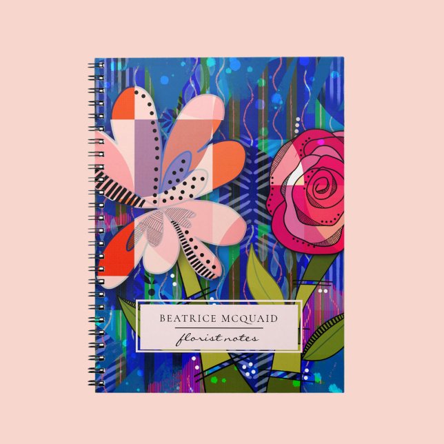 Carnet floral abstrait moderne rose rougeâtre bleu (Créateur téléchargé)