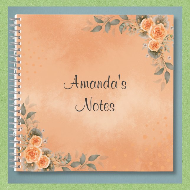 Carnet floral aux teintes de pêche et de sauge (Floral notebook; multiple sizes and your choice of interior page layout.)