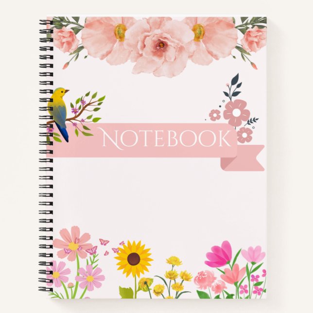 Carnet floral avec oiseau et tournesol (Devant)