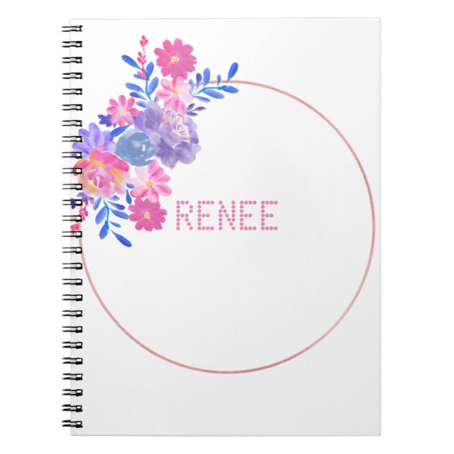 Carnet Floral blanc avec ton nom (Devant)