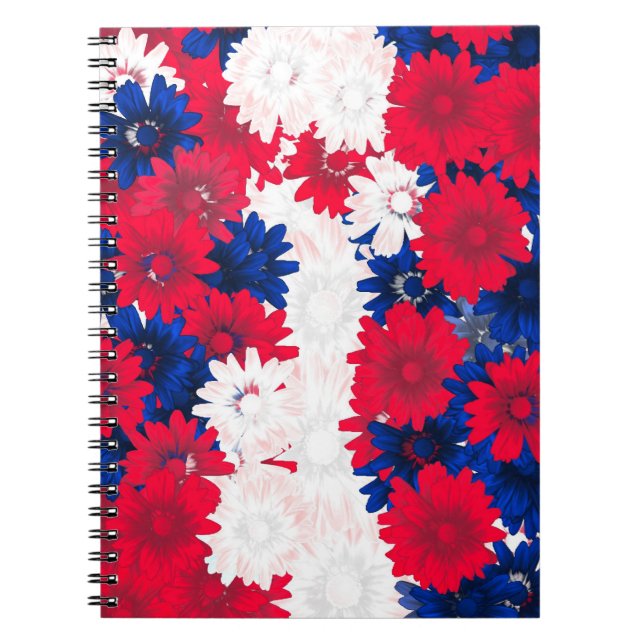 Carnet Floral blanc rouge et bleu (Devant)