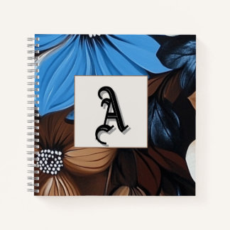 Carnet Floral bleu et chocolat - Monogramme personnalisé