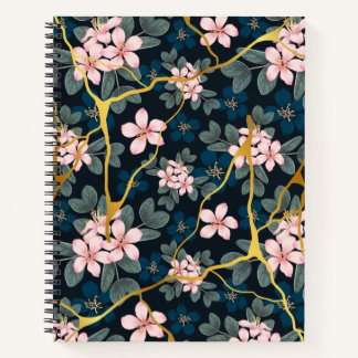 Carnet Floral bleu et or