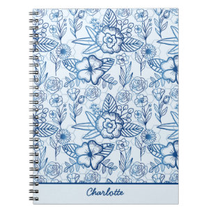 Carnet Floral bleu motif bleu blanc personnalisé