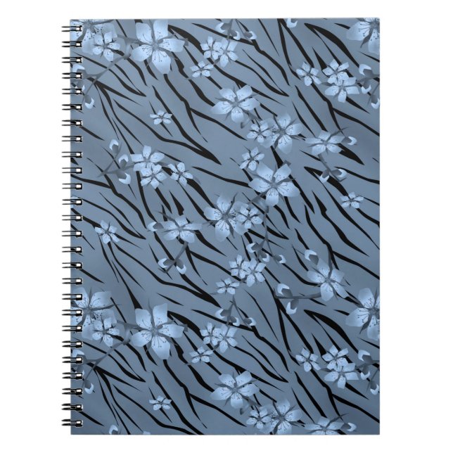 Carnet Floral, bleu, motif de tigre (Devant)