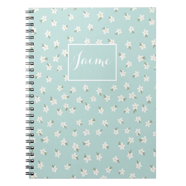 Carnet floral bleu personnalisé (Devant)