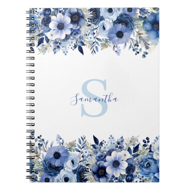 Carnet Floral bleu personnalisé (Devant)