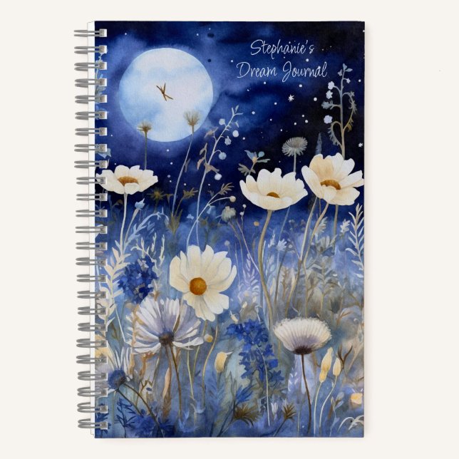 Carnet Floral Blue Moon aquarelle personnalisation Dream  (Recto)