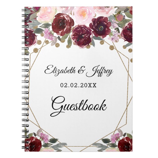 Carnet Floral Bourgogne Parties scintillant or Mariage gé (Devant)
