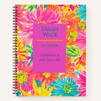 Carnet floral brillant - rose, bleu et orange