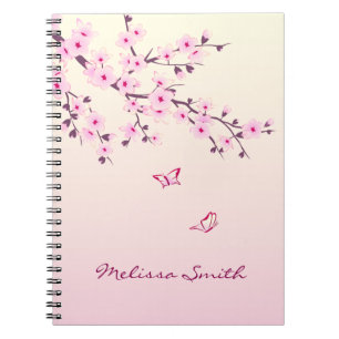 Carnet Floral Cherry Blossom Monogramme Ajouter Nom Et An