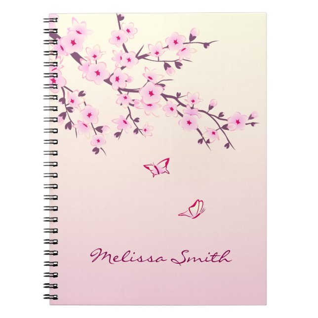 Carnet Floral Cherry Blossom Monogramme Ajouter Nom Et An (Devant)