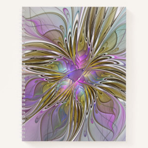Carnet Floral coloré Abstrait Fractal Art rose & or