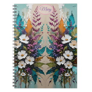 Carnet Floral coloré sur Beige Bleu Turquoise *Personnali