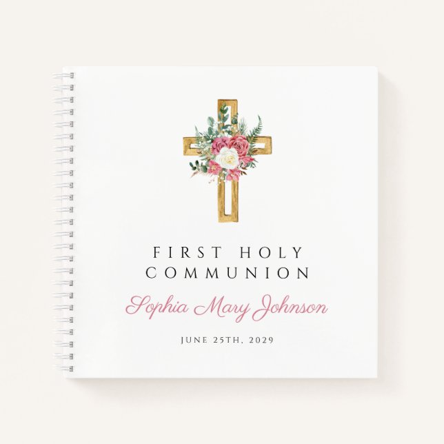 Carnet Floral Cross Girl First Communion Guestbook (Devant)