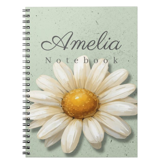 Carnet Floral Daisy Nom | Journal Vert Sauge (Devant)
