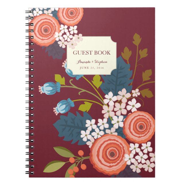 Carnet floral de livre d'invité de mariage de (Devant)