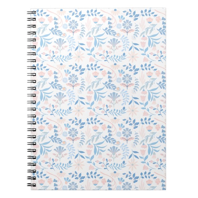 Carnet Floral design boho block print blue pink girly (Devant)