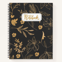 Carnet Floral d'or noir