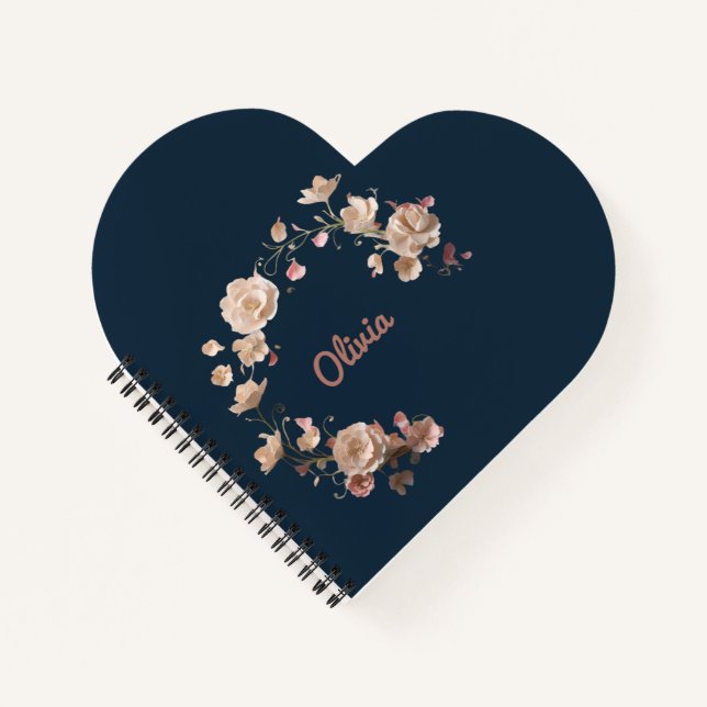 Carnet floral en forme de coeur personnalisé (Devant)