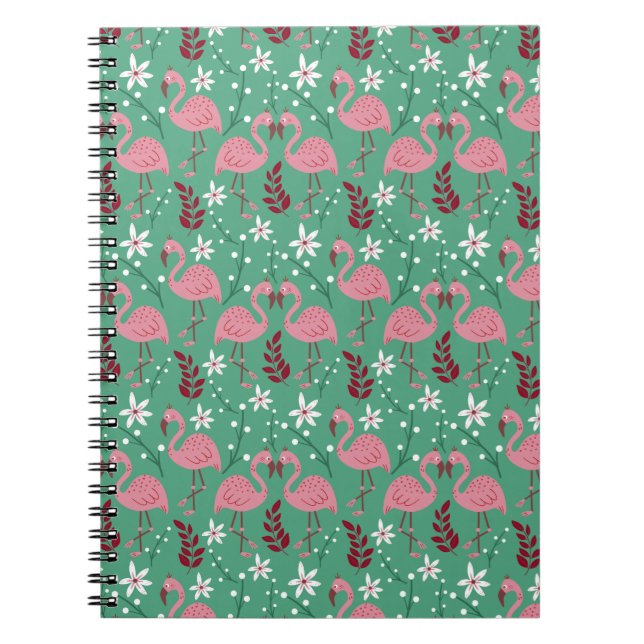 Carnet Floral flamingo sans couture motif rose vert (Devant)