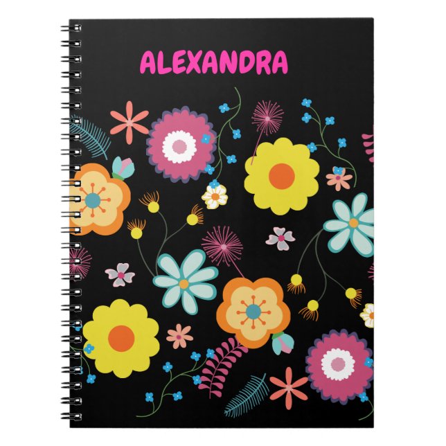 Carnet Floral Flower Power Coloré rose (Devant)
