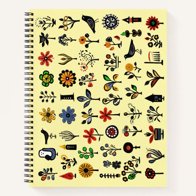 Carnet Floral folk coloré et oiseaux (Devant)