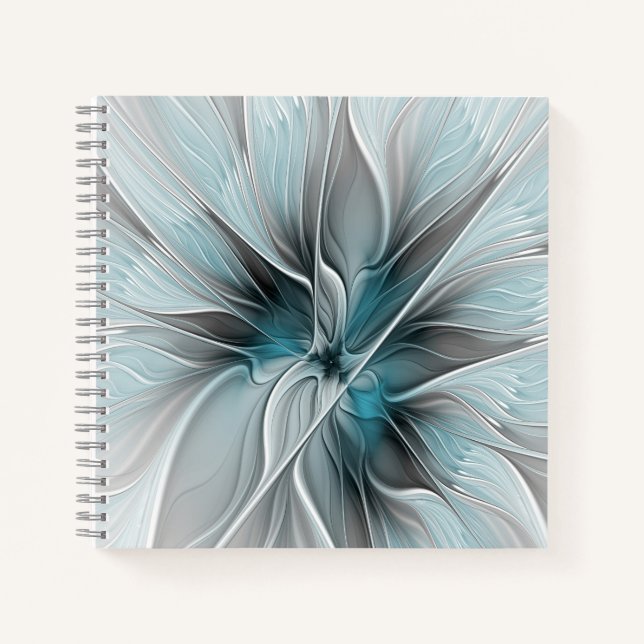 Carnet Floral Fractal Modern Abstract Flower Blue Gray (Devant)