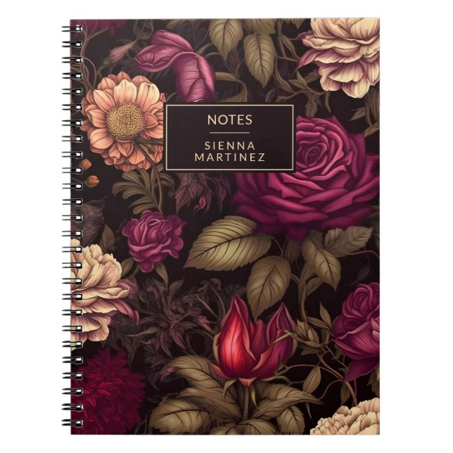 Carnet Floral gothique Fleuri Fleur de crème rouge (Devant)