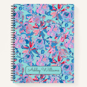 Carnet Floral Gras Peint À La Main - Rouge, Bleu Et Rose