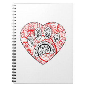 Carnet Floral Mandala Chien Empreinte de patte Coeur roug
