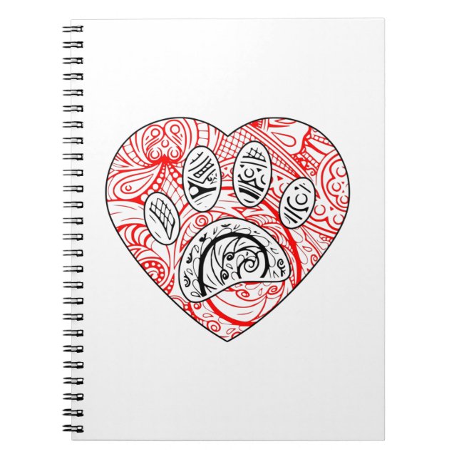 Carnet Floral Mandala Chien Empreinte de patte Coeur roug (Devant)