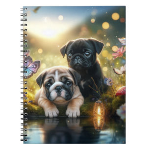 Carnet Floral Meilleurs Amis Chiot Pug et Bouledog