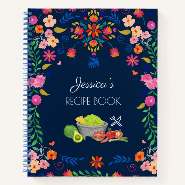 Carnet Floral mexicain bleu Nom Recette Réserver un cadea (Devant)