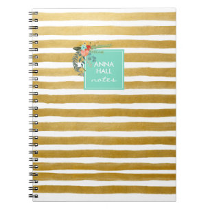 Carnet Floral moderne Aqua et Gold Foil