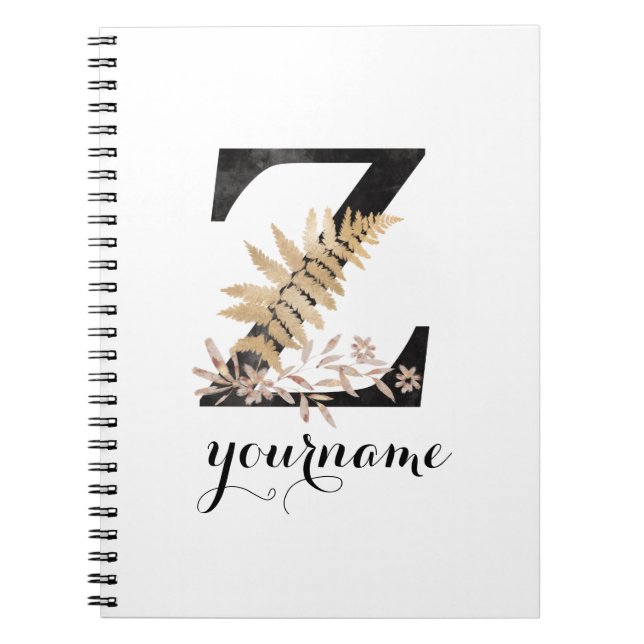 Carnet Floral Monogram Z Black Gold Flora (Devant)