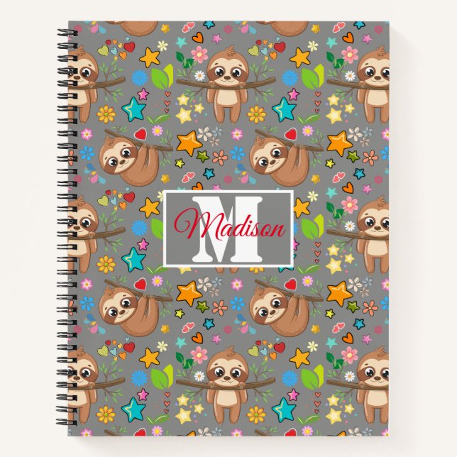 Carnet Floral mou Motif | Monogramme moderne (Devant)