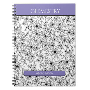Carnet Floral Noir Blanc Violet Nom de l'école Sujet