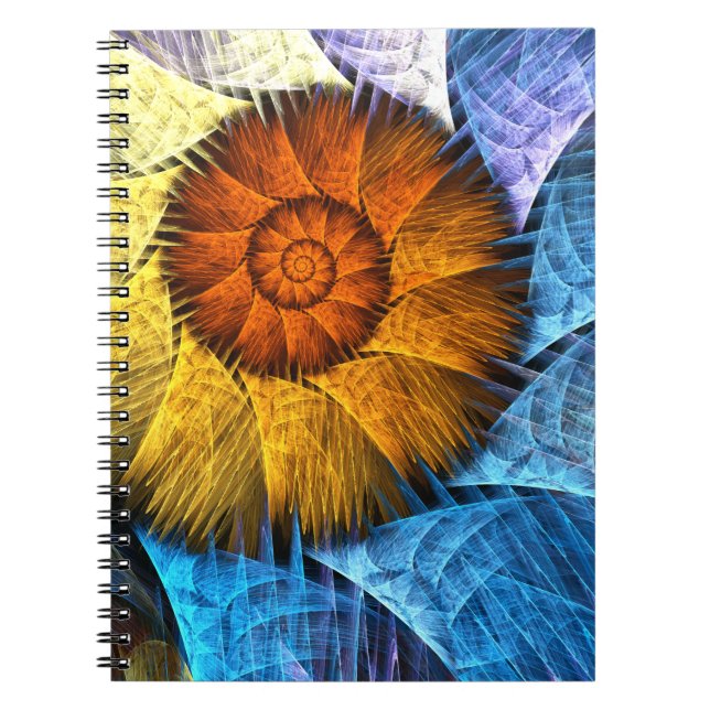 Carnet Floral Orange Bleu Jaune Art Abstrait (Devant)