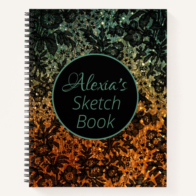 Carnet Floral orange et vert noir Moody Personnalisé (Devant)