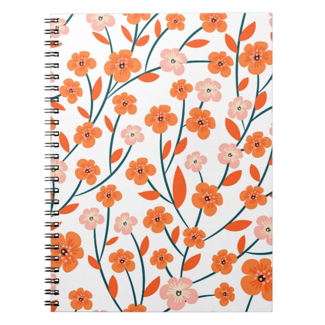 Carnet Floral Orange Pastel Blanc sans couture (Devant)