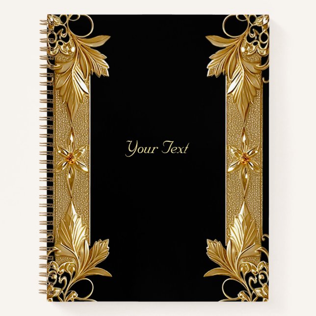 Carnet floral orné noir et or (Devant)