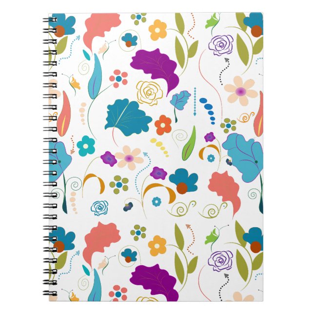 Carnet Floral Pattern, Vibrant Design, Orange and Blue, G (Devant)