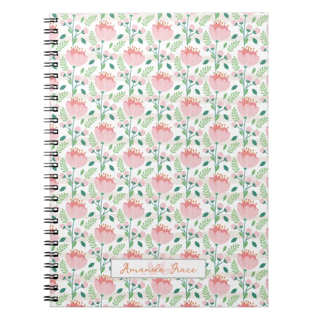Carnet Floral patterned pink and orange (Devant)