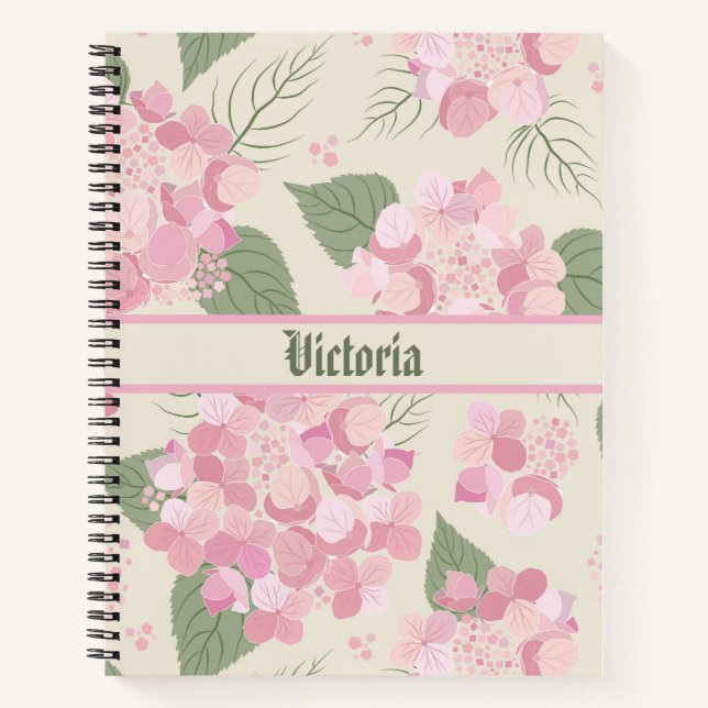 Carnet floral personnalisé à l'hydrangea rose (Devant)
