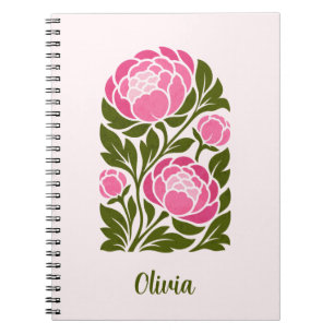 Carnet floral personnalisé aux pivoines roses, bot